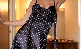 Tranny knockout bailey jay is packing under her polka dot dress