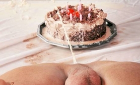 This tranny's birthday present is a hard cock.