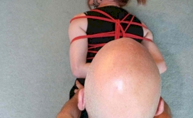 Tranny hog tied and tickled by her master