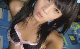 Petite amateur asian ladyboy in lingerie with her toy