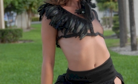 Beautiful jonelle brooks in sexy feather dress