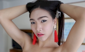 Thai ladyboy strips and sucks tourist cock for a facial