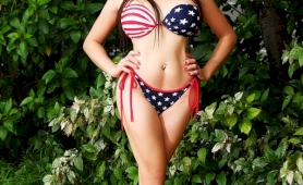 Amazing ts vitress tamayo in flag bikini by the pool