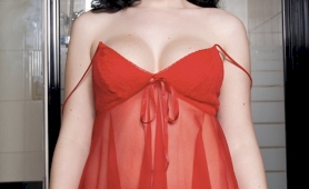 Sweet bailey jay posing in a sexy red babydoll