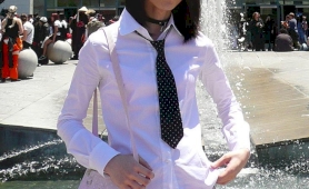Asian newhalf ladyboy flashing skirt in public