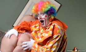 Busty tgirl sweetheart banged by a horny clown