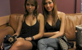 Hot ladyboy girlfriends caught in public flirting with tourists