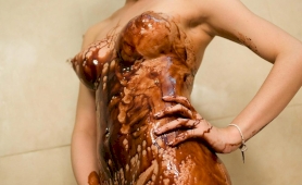 Asian ladyboy fetish wet and messy covered in chocolate