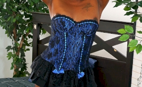 Black tranny electra in blue lingerie